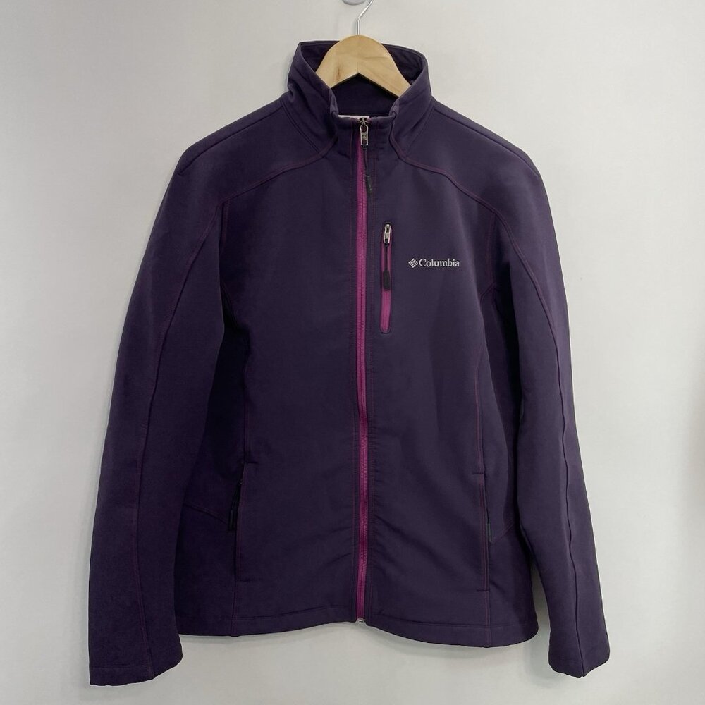 Columbia Soft Shell Jacket Fleece Lined Stretch Full Zip Pockets Purple Womens L